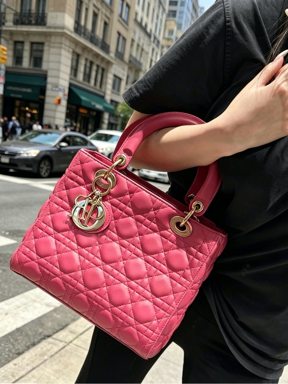 Dior Pink Quilted Lady Dior Top-Handle Bag